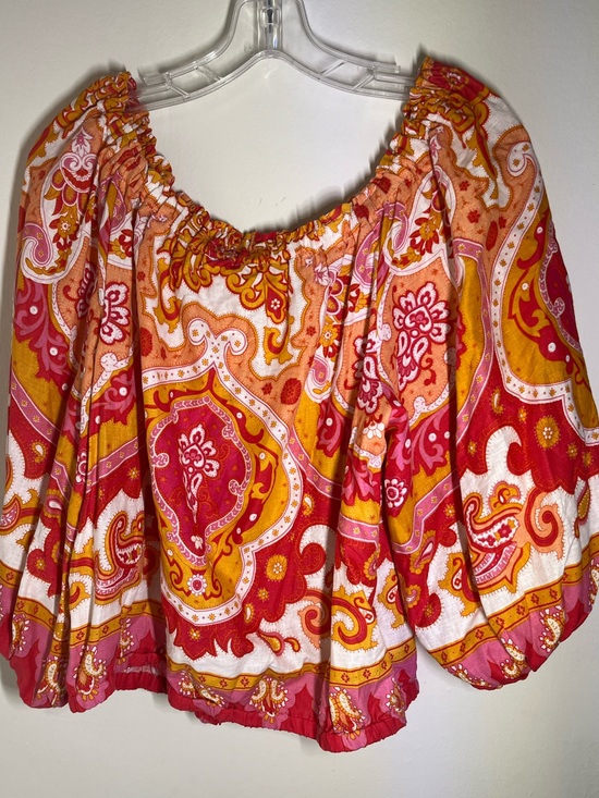 Haute Hippie Tops - Women's NWT Boho Haute Hippie Pink, Orange & White Paisley Off-Shoulder Blouse